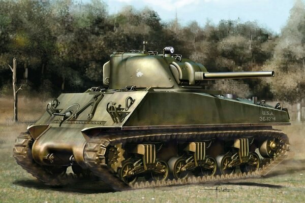Art image of a tank in the field