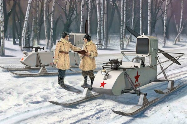 Soviet snowmobiles with weapons