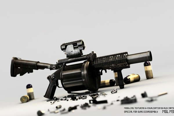 Hand grenade launcher up close in all details