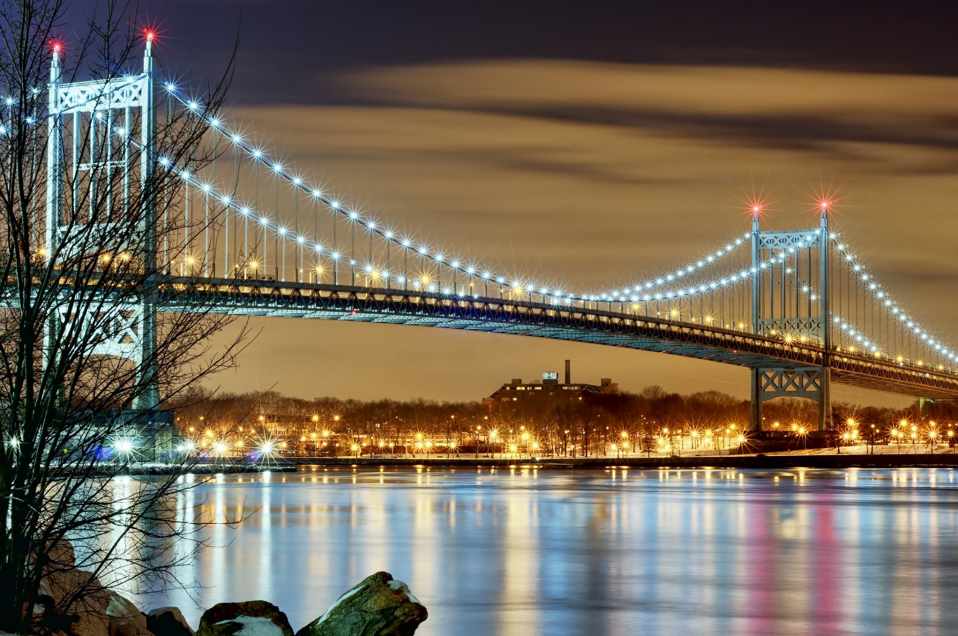 usa stadt new york brücke lichter abend