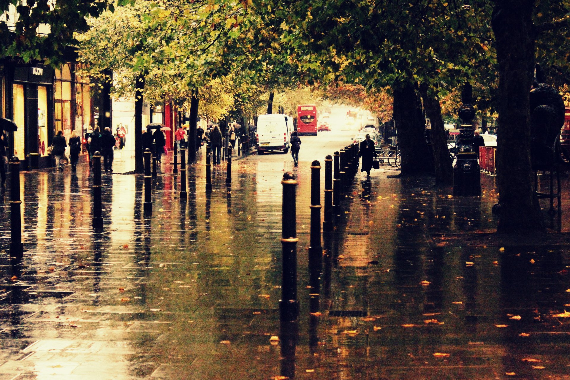 autunno città strada pioggia