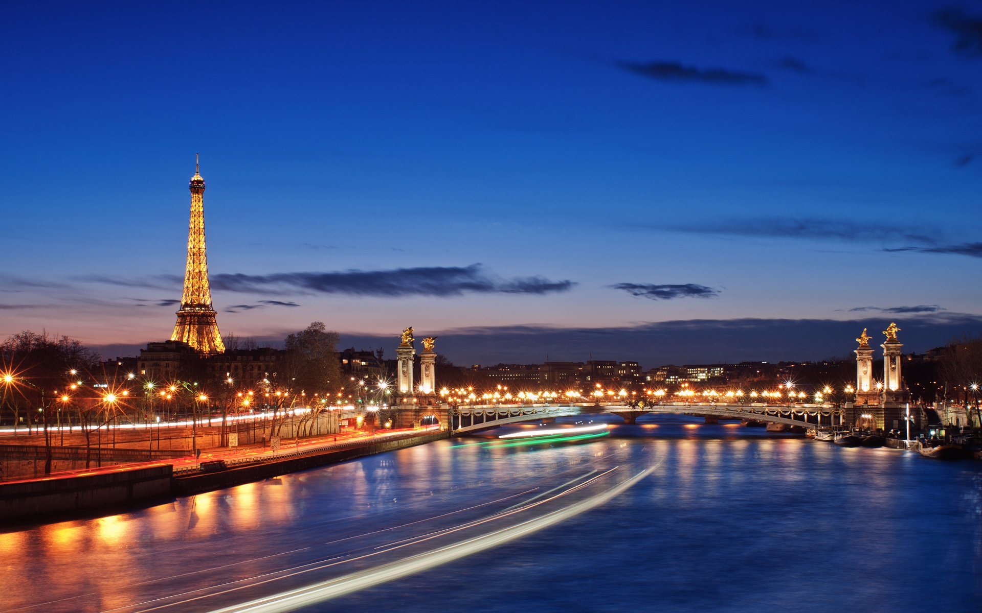 ville paris france rivière soirée lumières