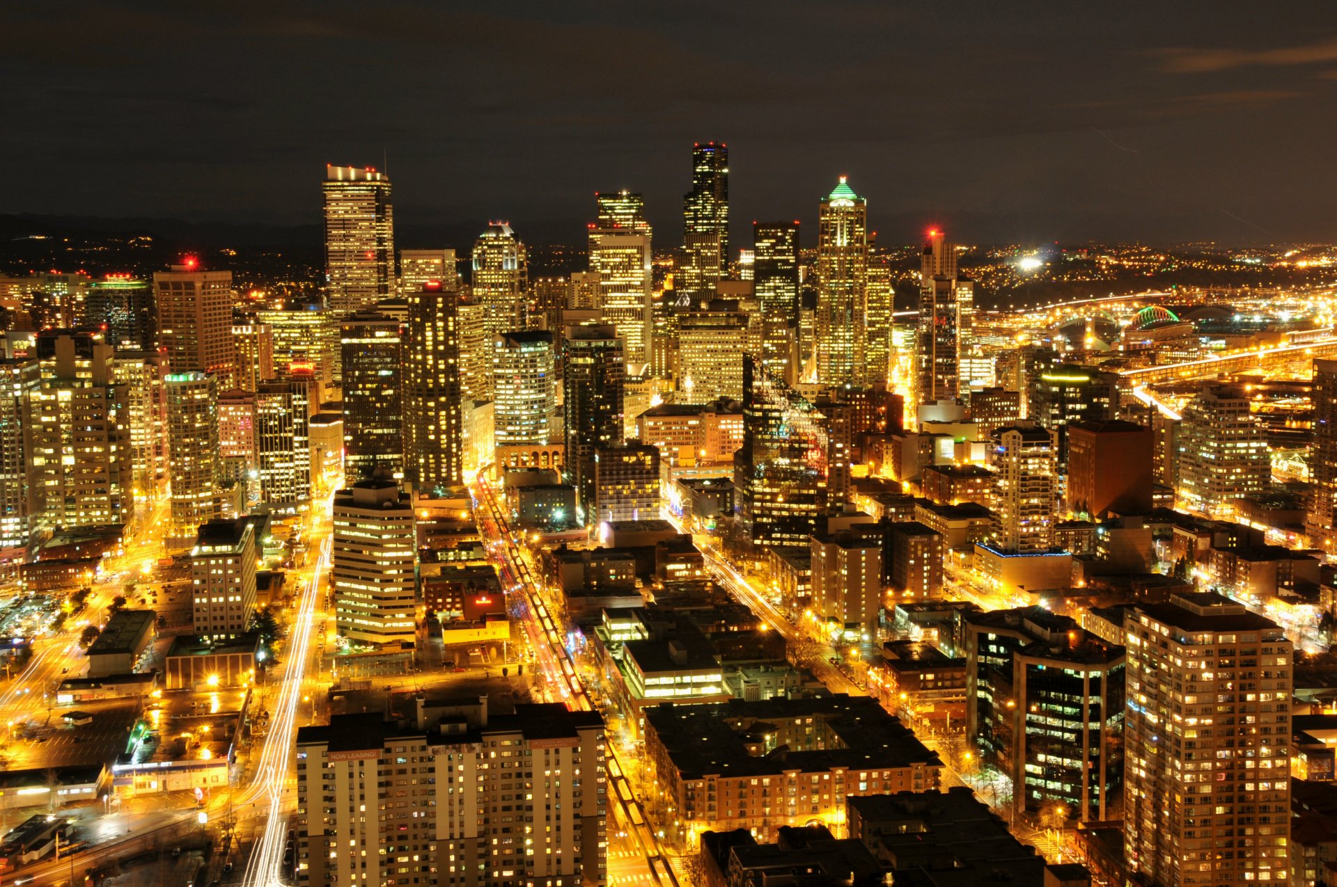 usa washington seattle united states night city skyscraper buildings light light