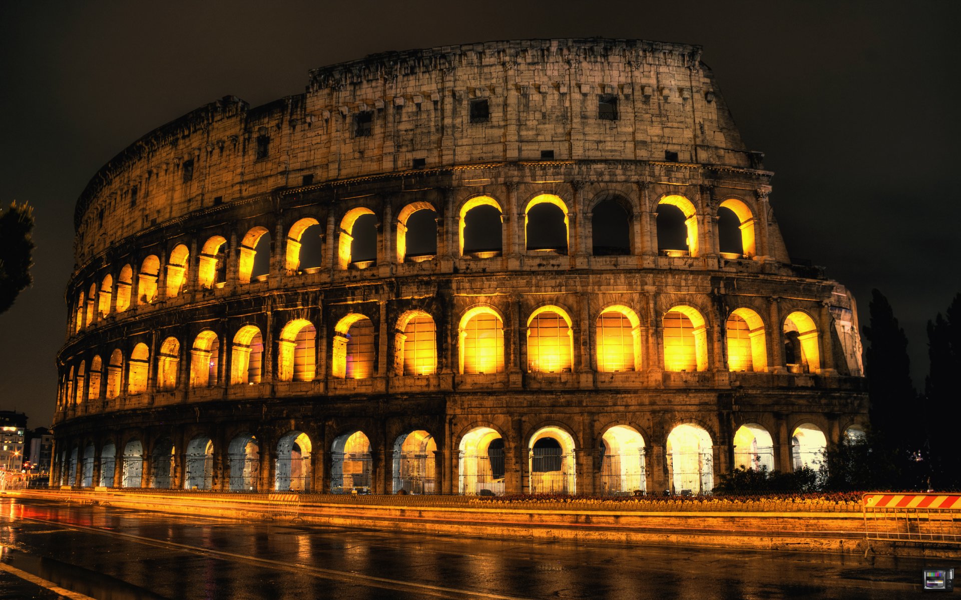 italie rome colisée route rétro-éclairage lumières nuit condezine