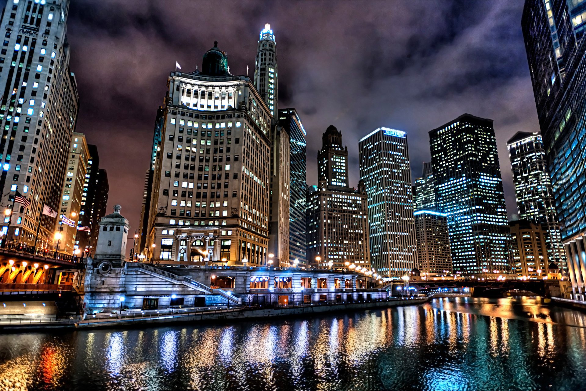 ville états-unis chicago nuit lumières