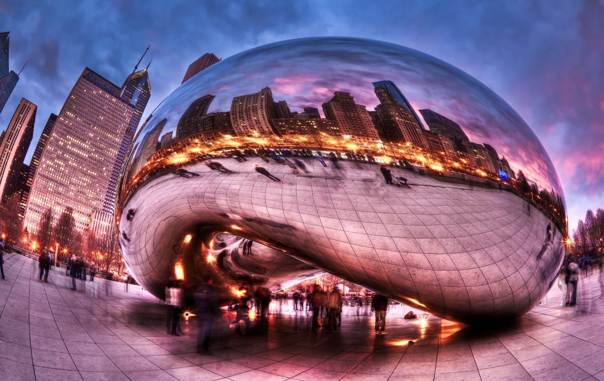 stadt chicago millenium park menschen wolken hdr belichtung fischauge