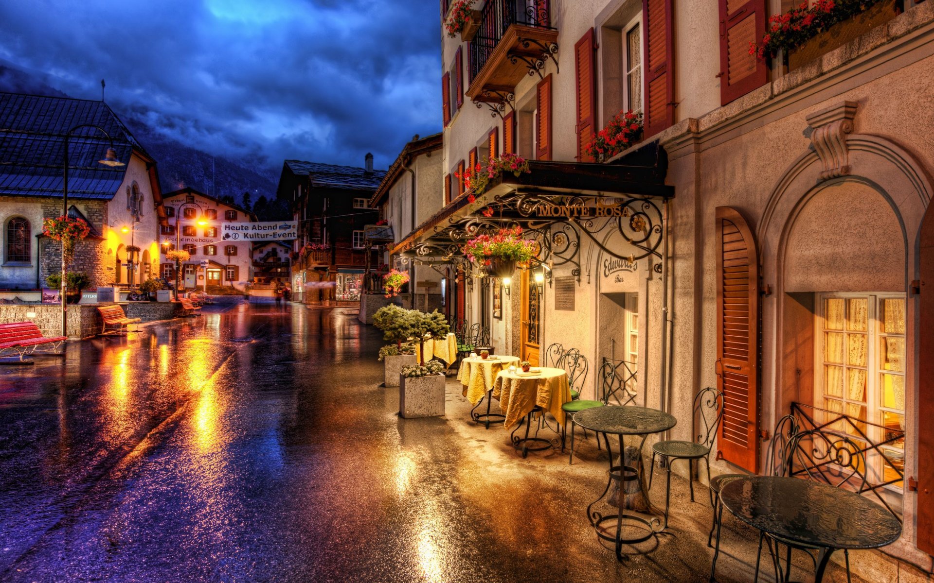 zermatt suisse café tables rue route bâtiments maisons