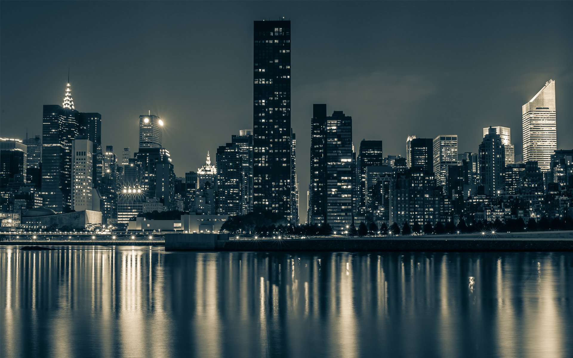 manhattan town new york new york city night water reflection