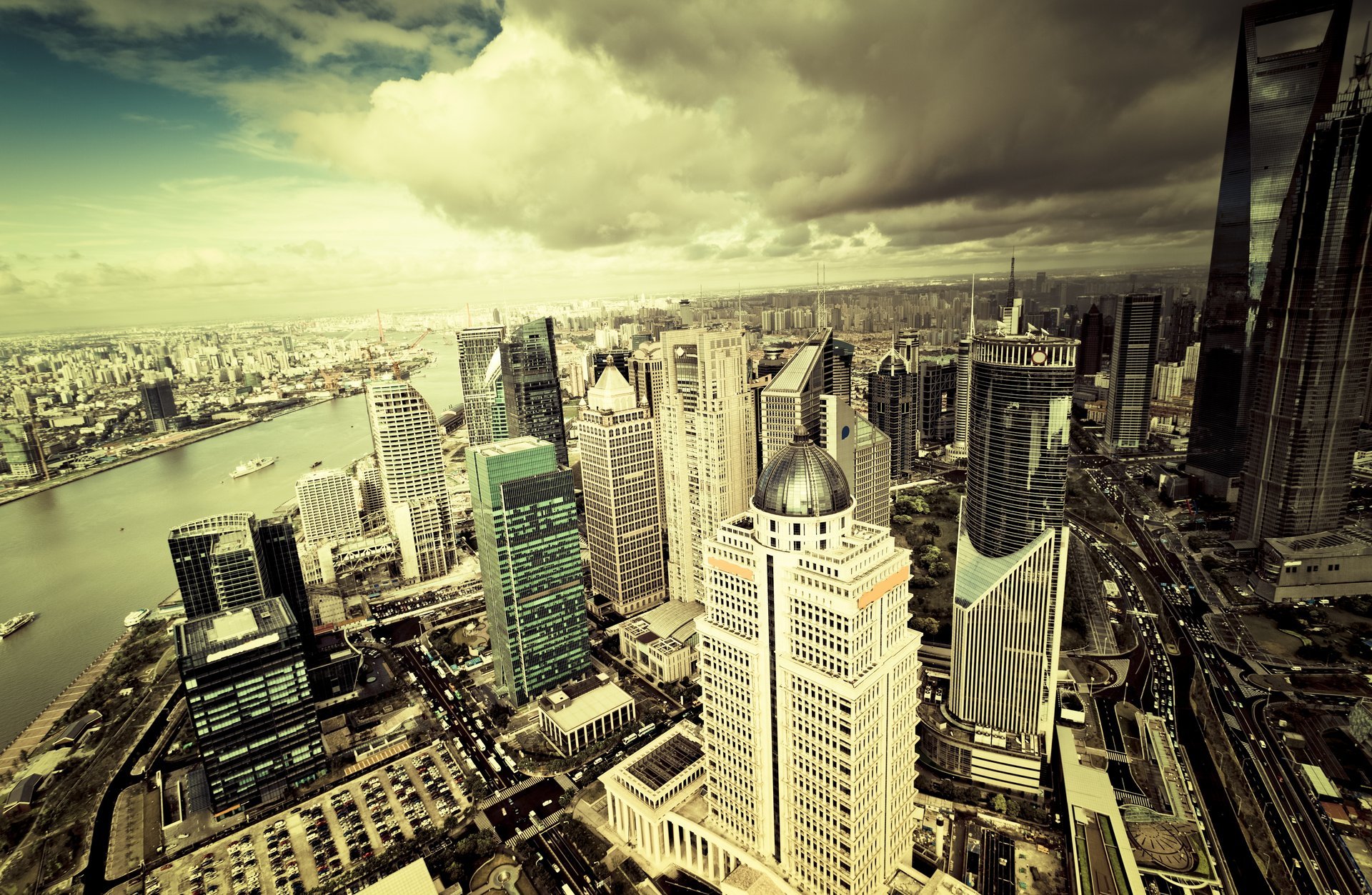 city metropolis buildings skyscrapers sky cloud