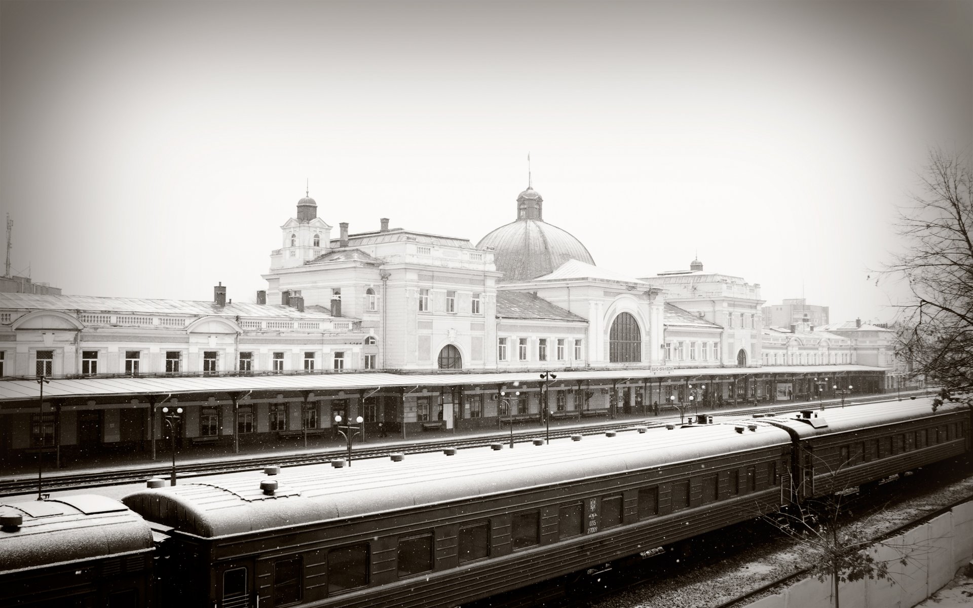 railway station train railroad snow winter ivano-frankivsk