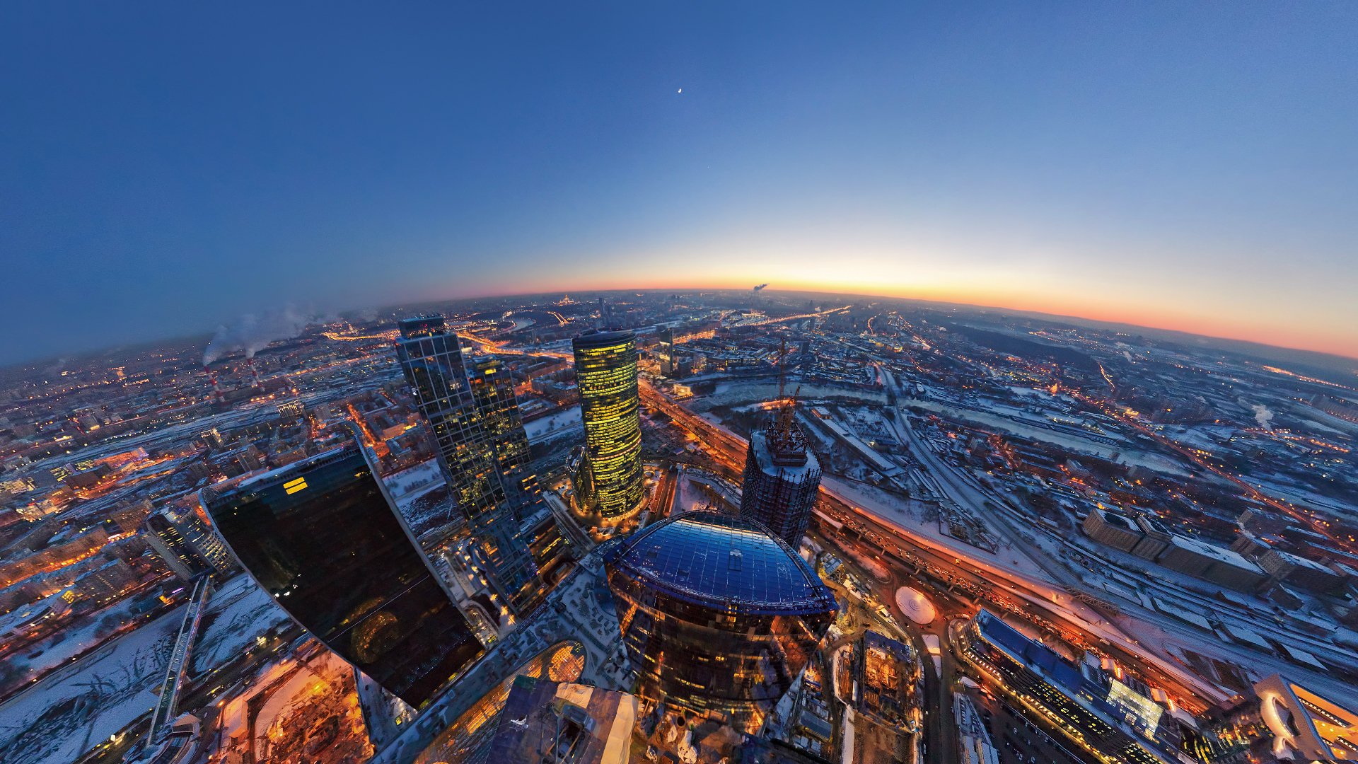 moskau stadt abend lichter mond horizont