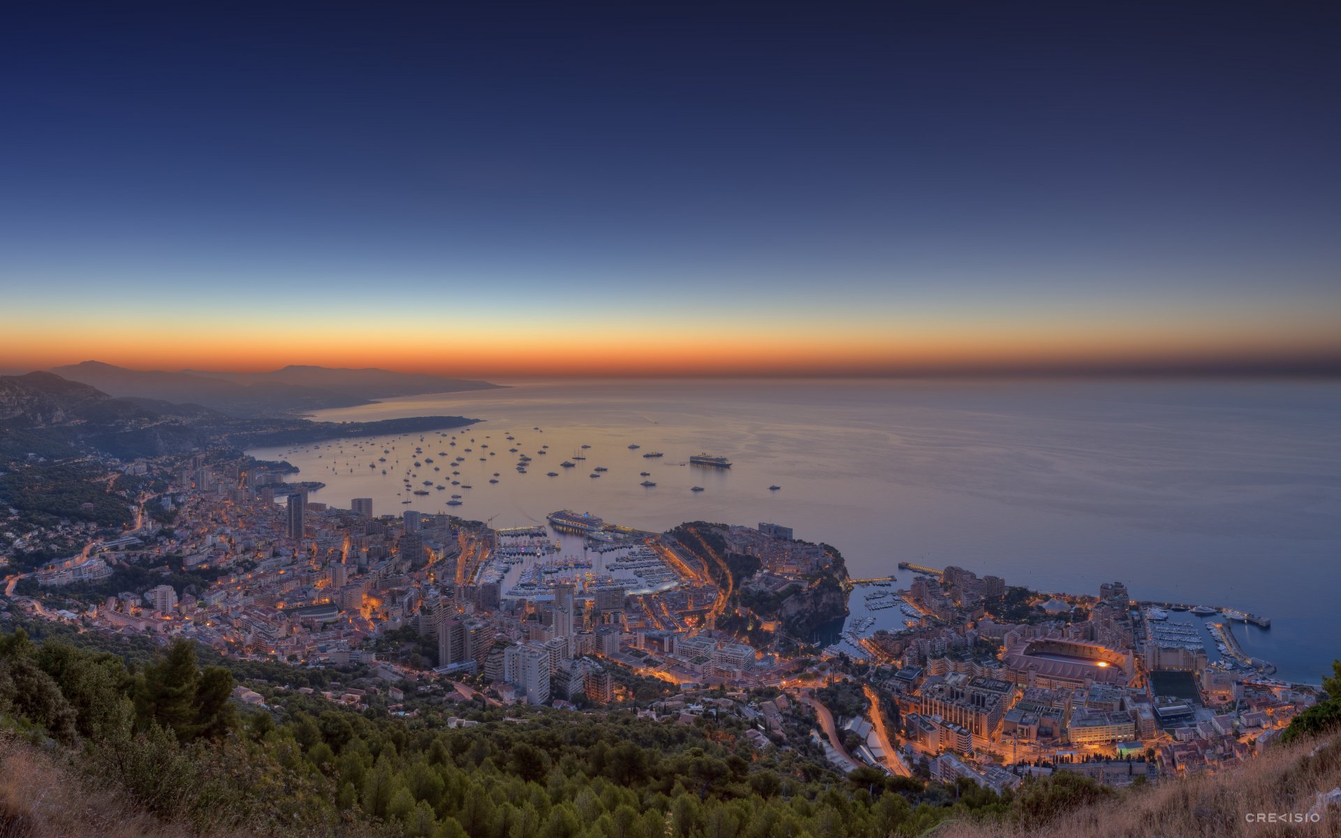 city monaco monte carlo monte carlo evening sunset sea port yachts ships houses lights nature landscape panorama