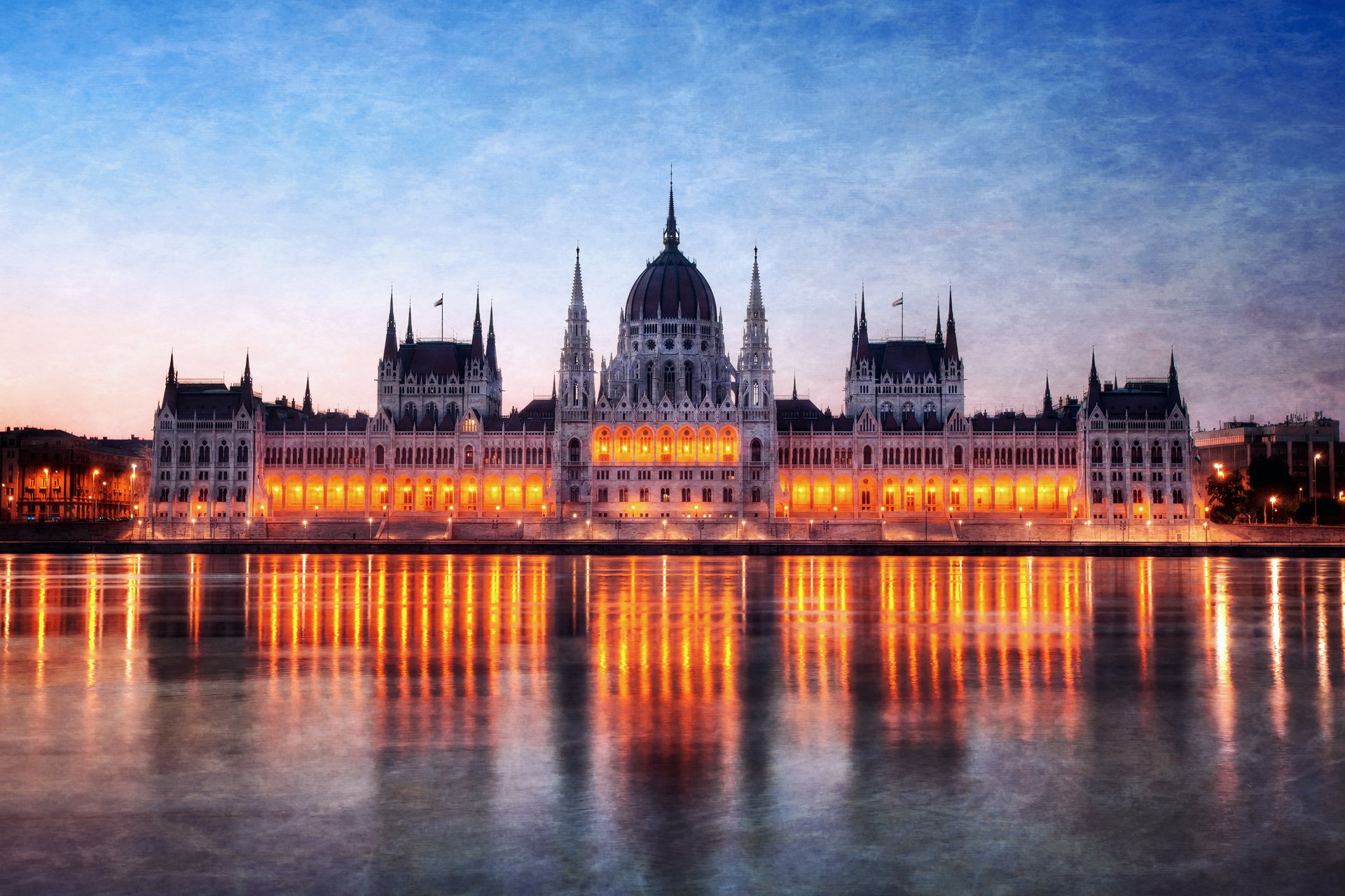 hungary budapest night the parliament lights light river danube reflection