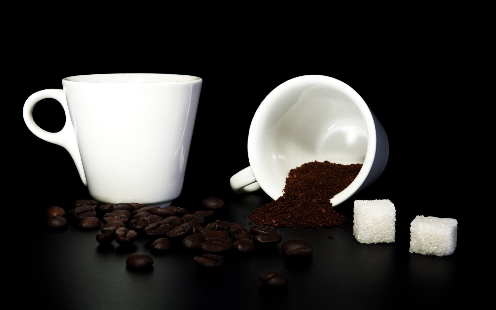 ground coffee sugar mugs grain