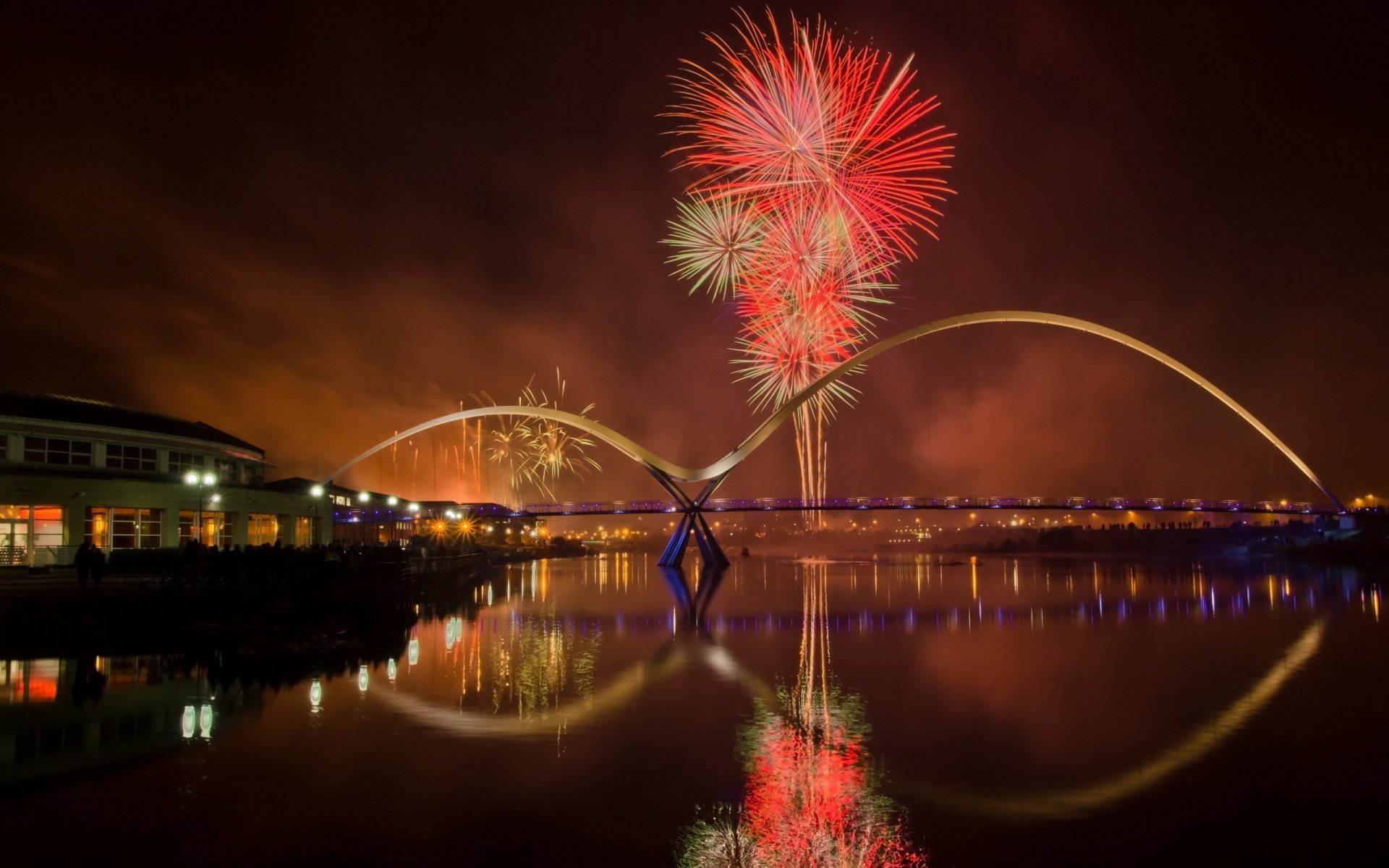 feuerwerk stockton brücke stadt fluss nacht