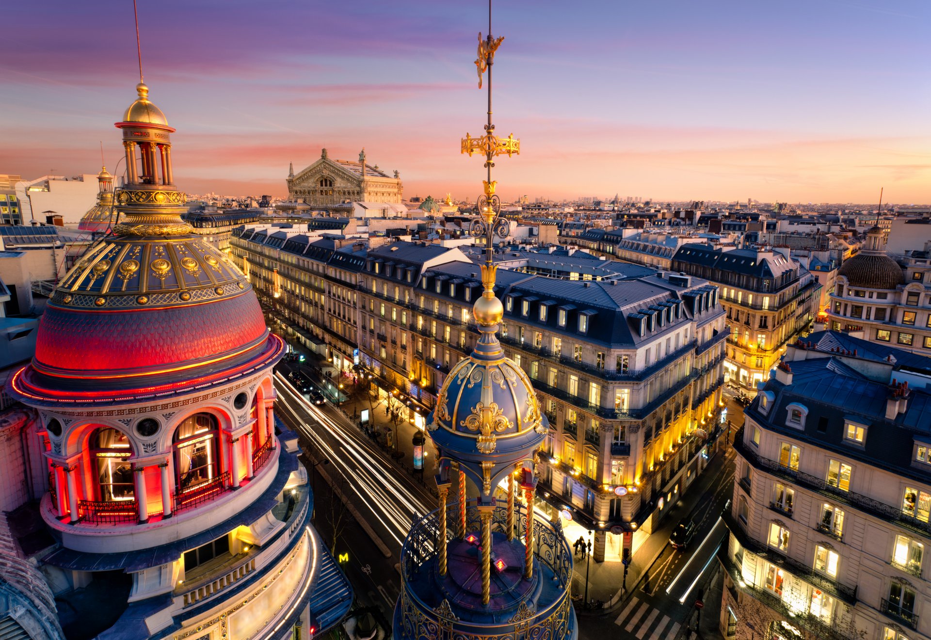 grand opéra opéra garnier ile-de-france paris frankreich grand opera pariser oper ile-de-france stadt abend häuser gebäude palast dächer kuppeln