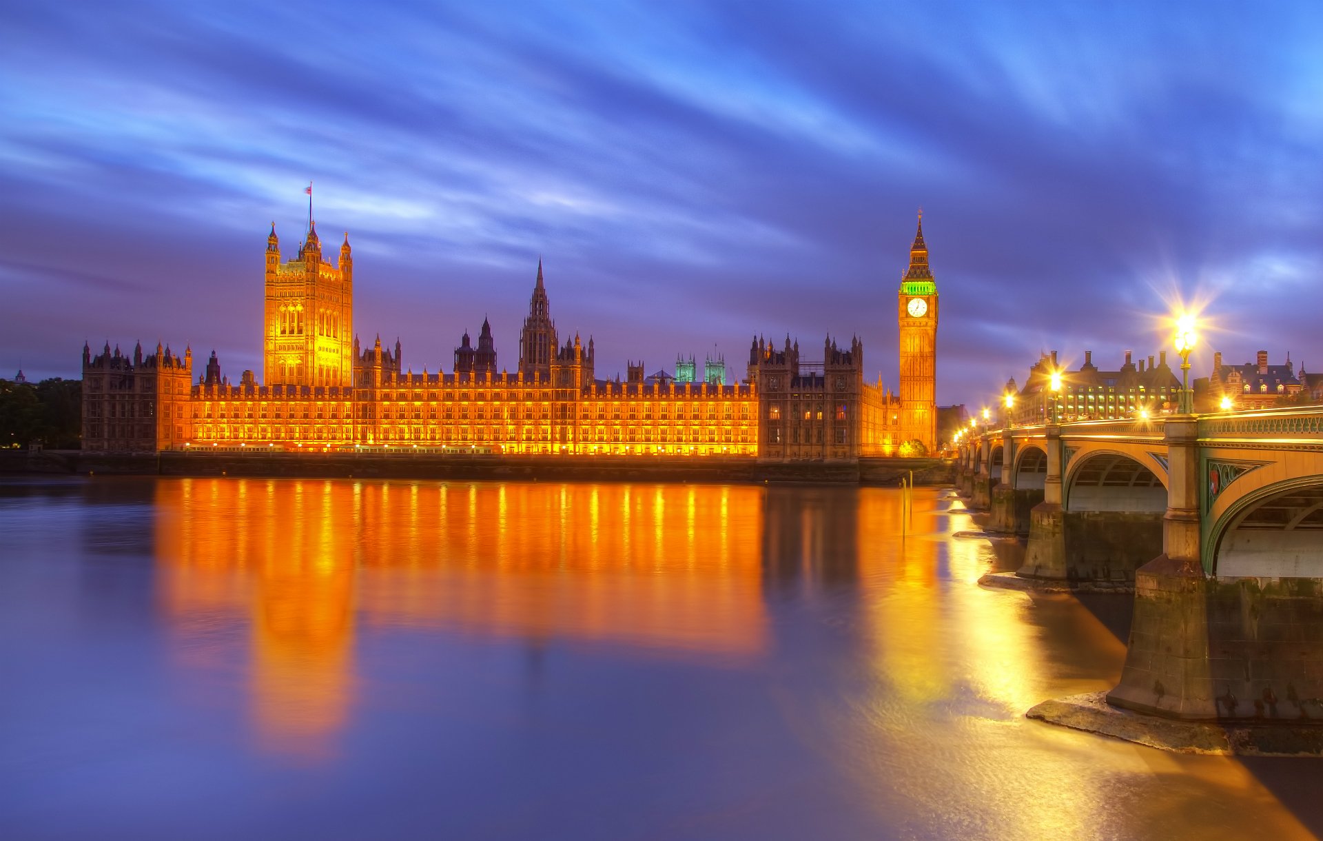 regno unito inghilterra londra città big ben notte lanterne lanterne ponte fiume tamigi riflessione illuminazione luci edifici tamigi