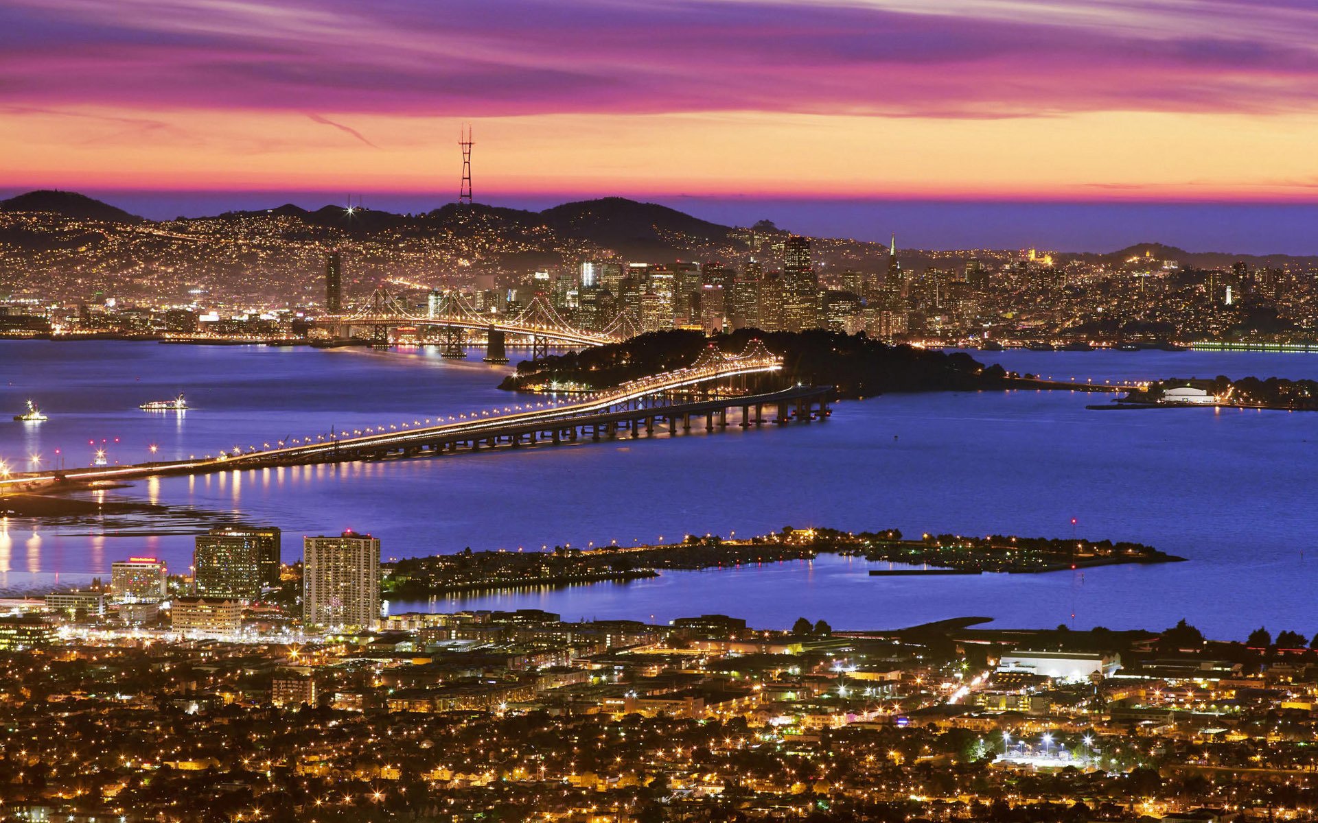 ciudad cielo edificios alto puesta de sol agua noche ciudad nocturna