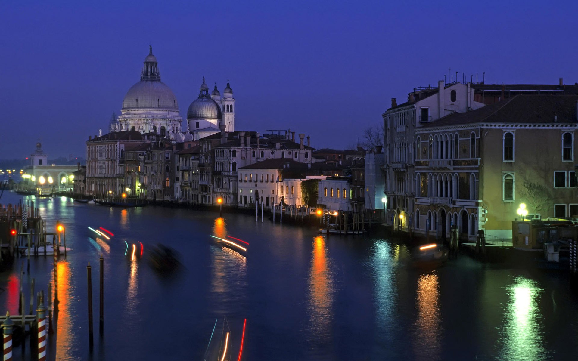 town venice city on the water italy italia grand canal lights bright light night night city water lighting house buildings construction architecture of the dome