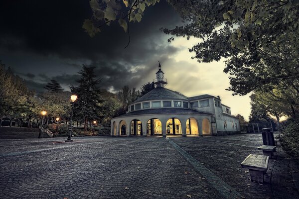 The square paved with paving stones in front of the chapel