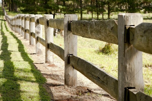 Cerca de madera en el campo verde