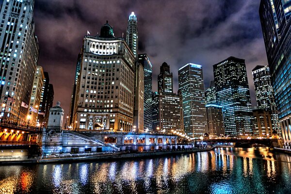 Chicago Notturna. Luci dei grattacieli