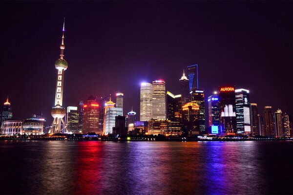 Bright night city of Shanghai