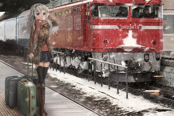 Девушка на железнодорожном вокзале. Грустная девушка
