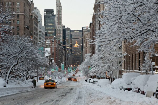 Snow-covered New York City in winter