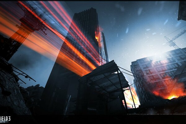 Battlefield 3. Puesta de sol naranja en la ciudad