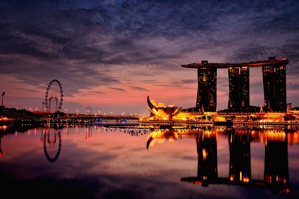 Les lumières de la nuit de Singapour se Reflètent dans l eau