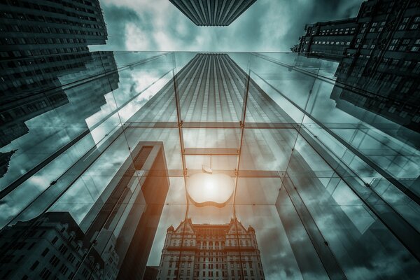 The image of the big apple in glass