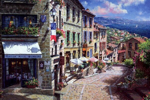 Pintura de la casa hermosas flores Italia