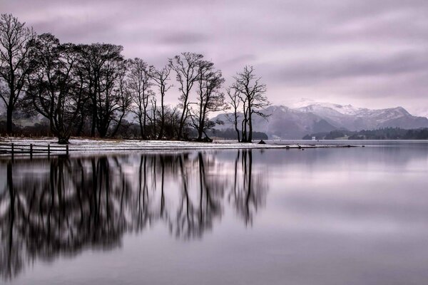 Mirror image of the mountains in the lake