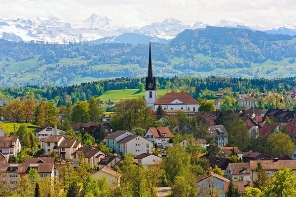 The panorama of a small town in Switzerland