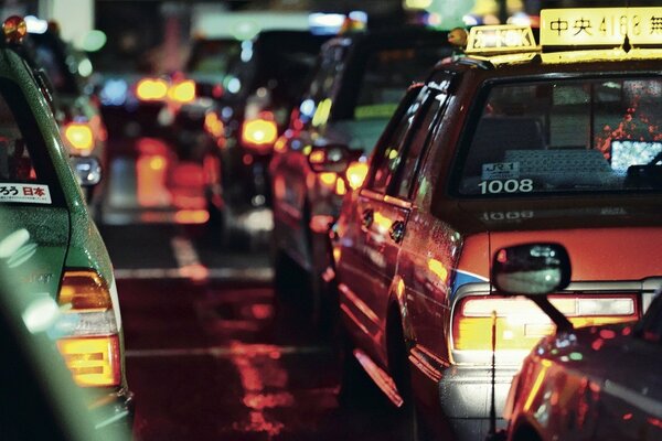 Traffic jam on the highway of a Japanese city