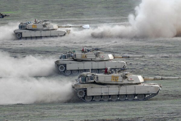 On the march, military equipment - American tanks