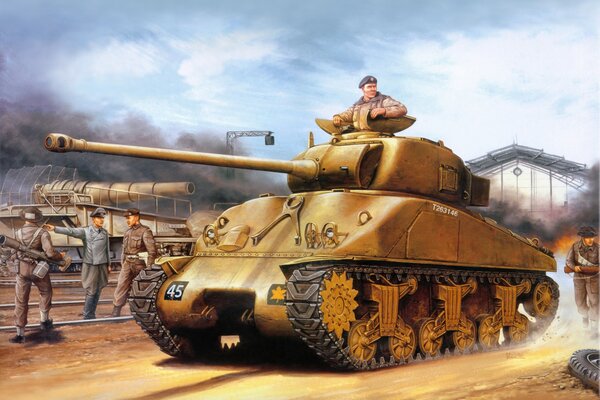 Drawing of a tank and a tankman on polegon