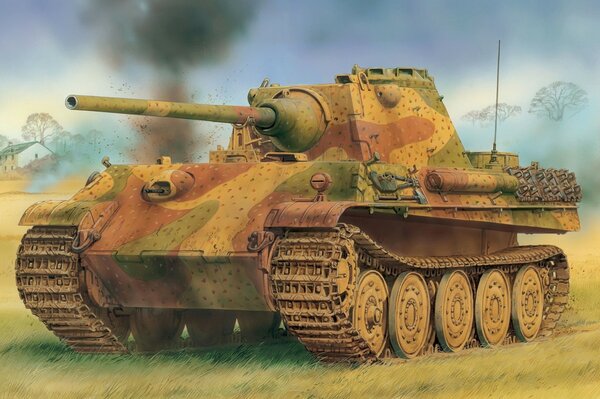 Drawing of a medium-heavy German tank on the march