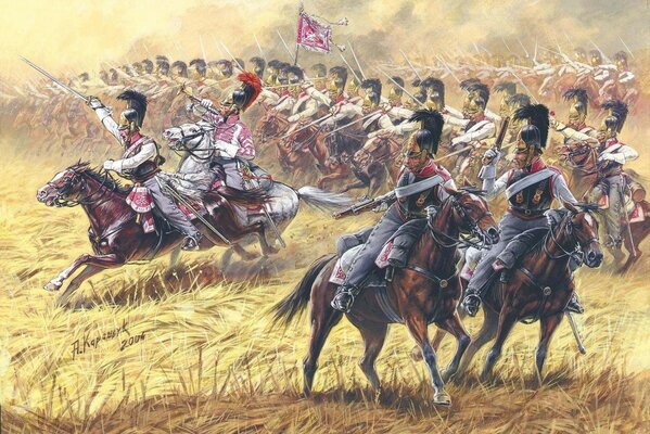Angriff von Kavallerie und Tanne auf dem Feld