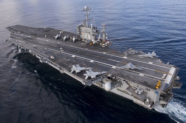 US aircraft carrier with aircraft on board