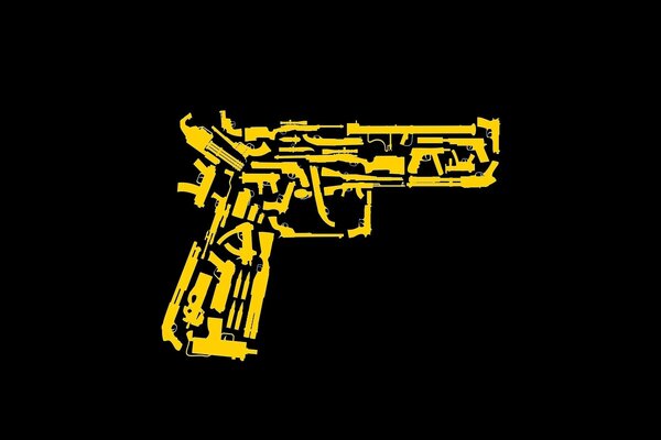 Pistolet jaune sur fond noir