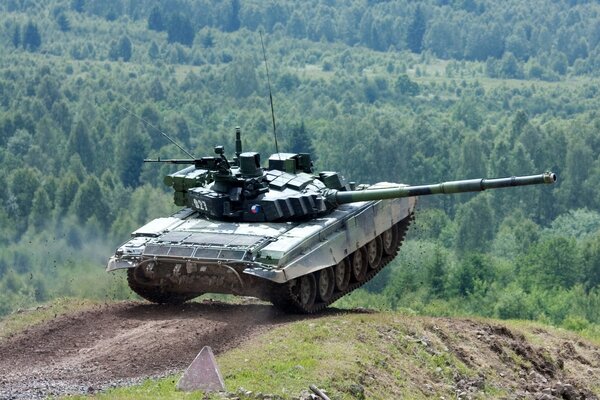 Tank on the road during the exercise