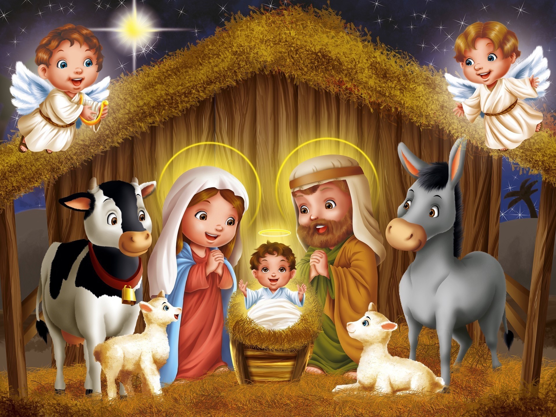 culla arte mucca pecora stella buon natale fieno asino notte bambino angeli nuovo anno