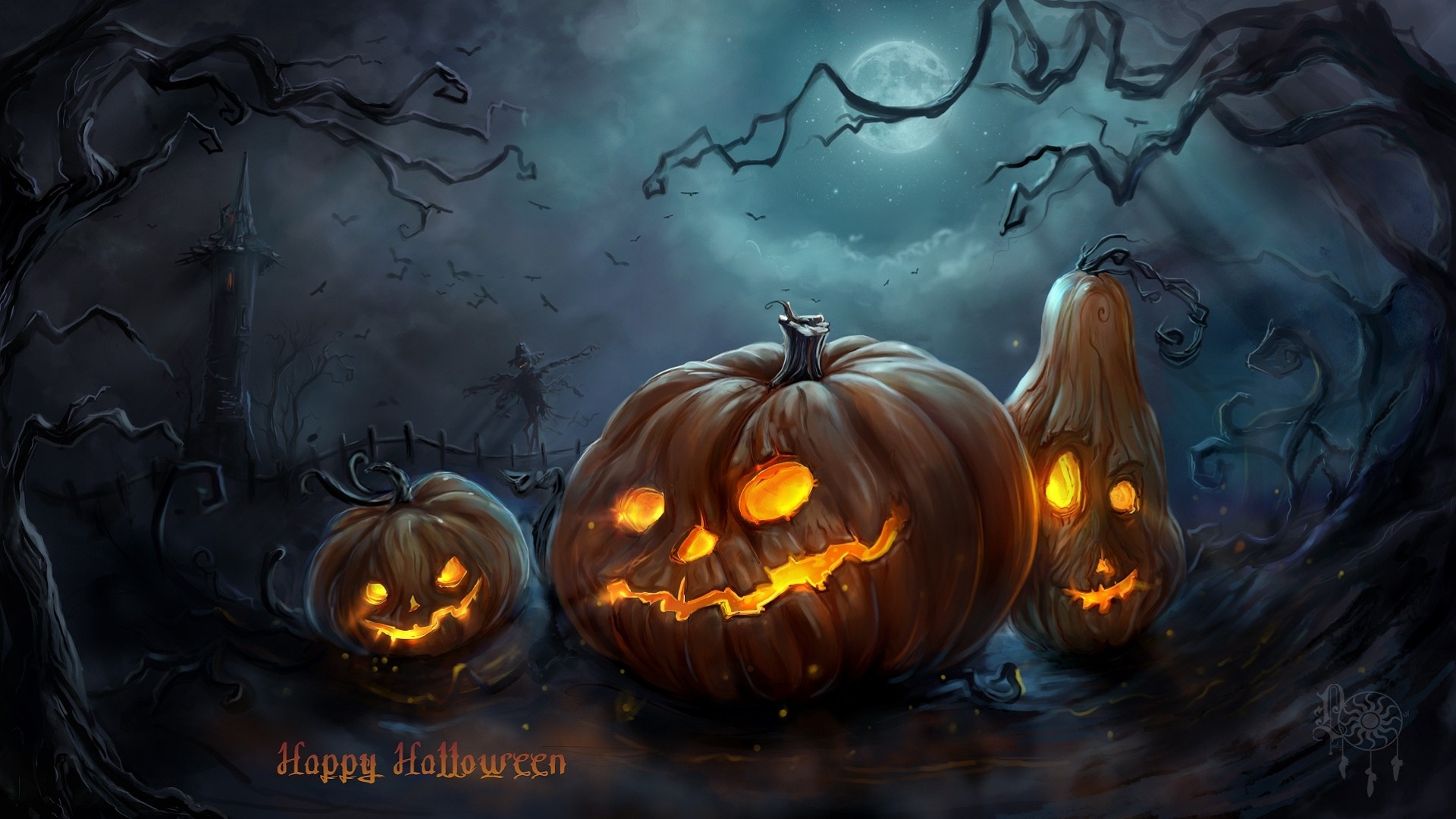 arte noche halloween calabazas centeno oscuro-