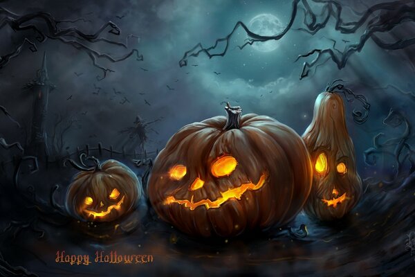 Drawing pumpkins in Halloween mystical