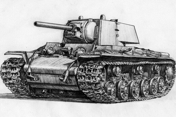 Tanque blanco y negro dibujado a lápiz sobre papel