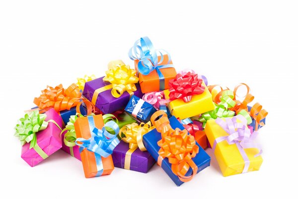 Elegant bright gift boxes with ribbons