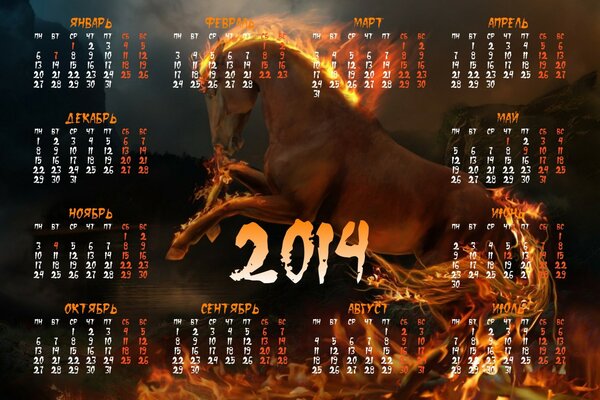 Kalender Jahr des feurigen Pferdes 2014