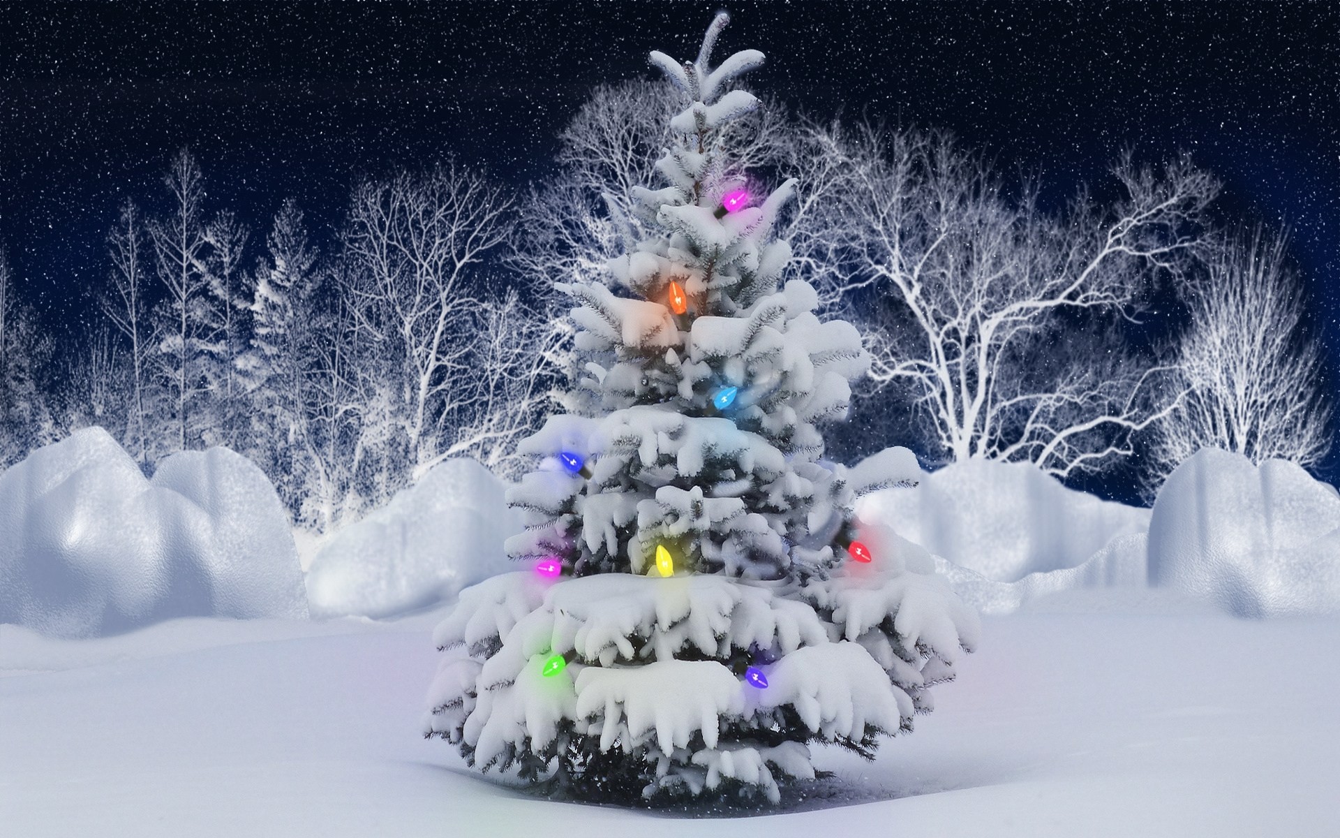 christmas tree garland forest snow winter